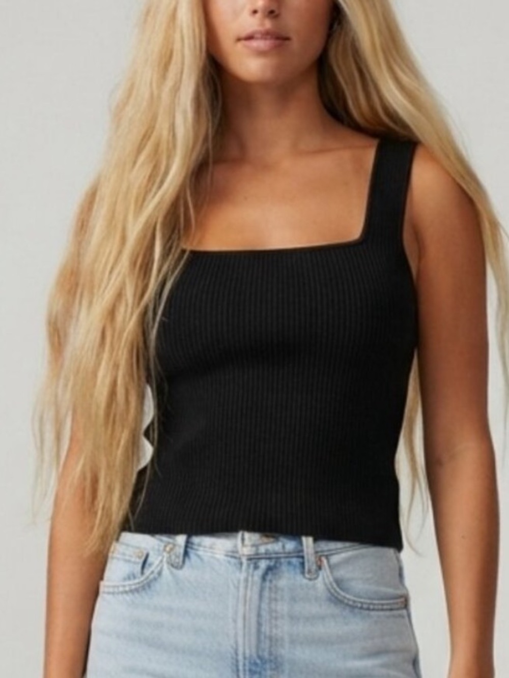 Darling Women's Black Ribbed Square-Neck Tank Top Size Large 39980
